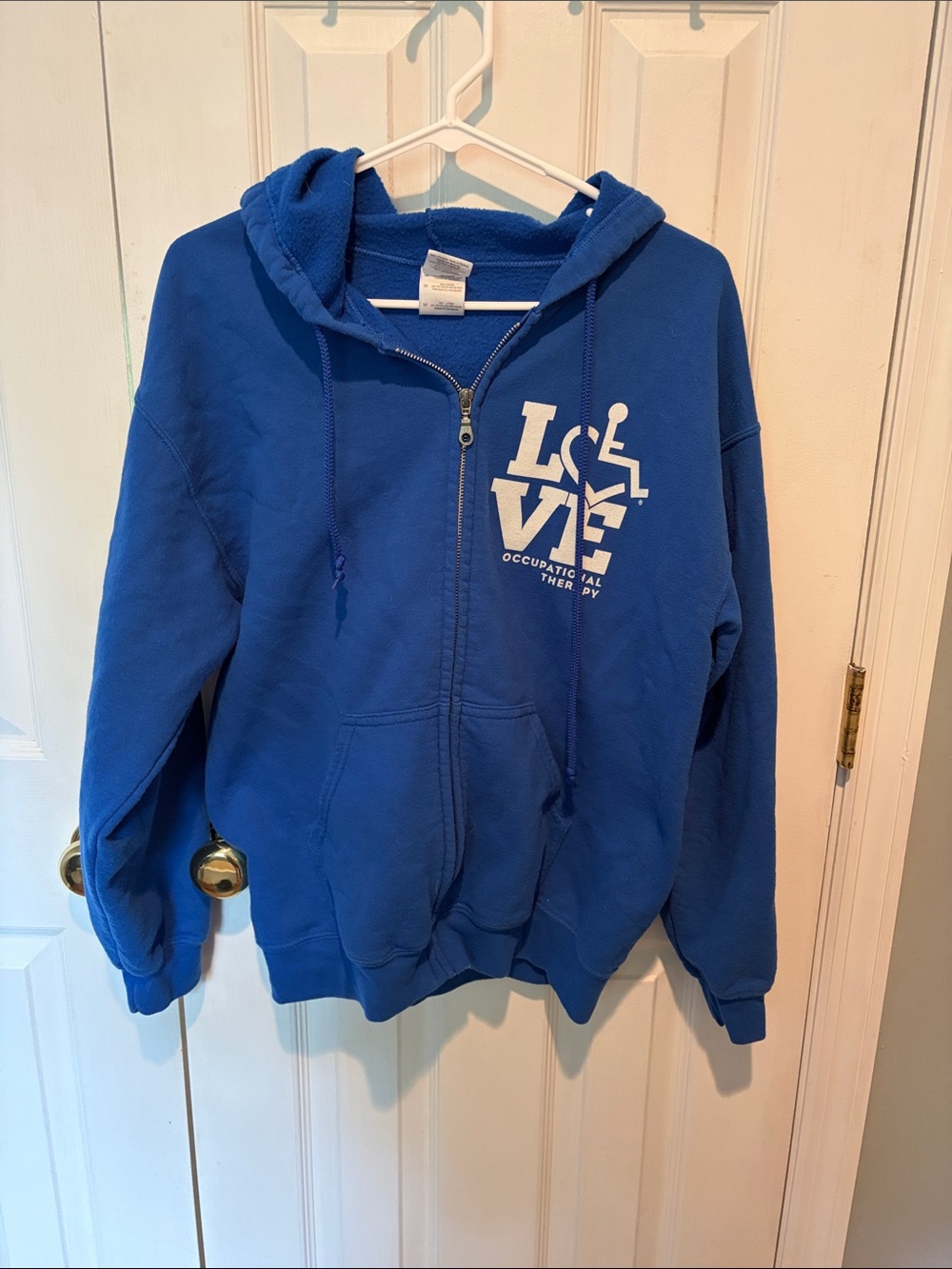 Blue Women’s Zip-Up Hoodie with 'LOVE' Occupational Therapy Graphic
